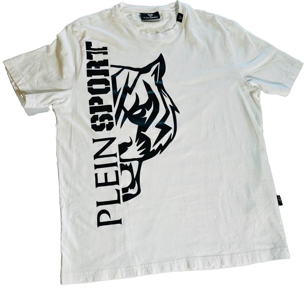 Philipp Plein Sport White Tiger Logo Shirt Men’s Sz Large Designer Cotton Luxury